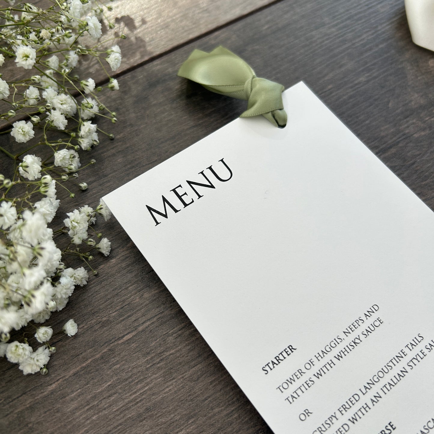 Menu Cards with Hole & Option of Place Card and Ribbon / Style Eva