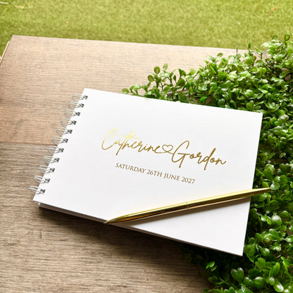 Foiled Personalised White Wedding Guest Book with Heart & Names / Eva
