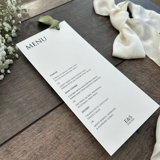 Menu Cards with Hole & Option of Place Card and Ribbon / Style Eva