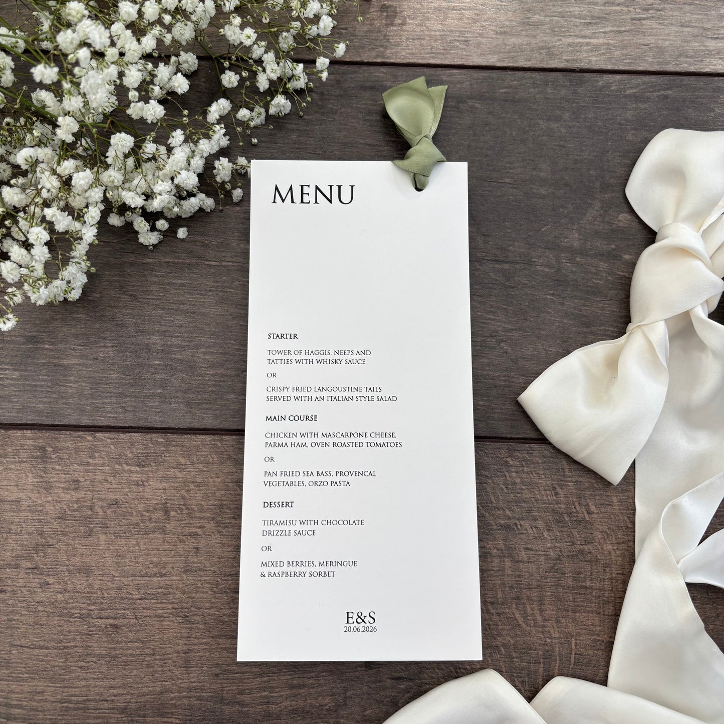 Menu Cards with Hole & Option of Place Card and Ribbon / Style Eva