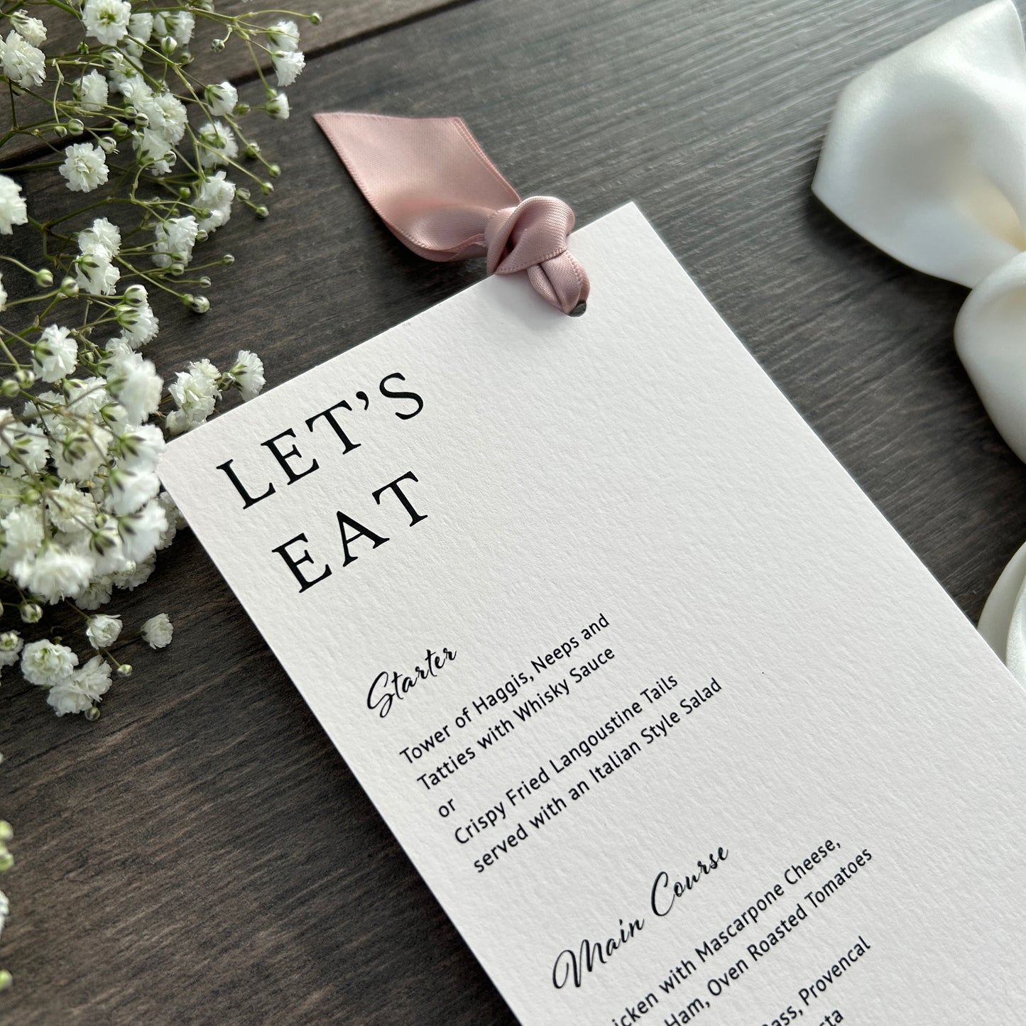 Menu Cards with Hole & Option of Place Card and Ribbon / Style Grace