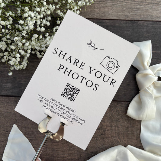 Share your Photos  Wedding Printed Sign with QR Code / Style Grace