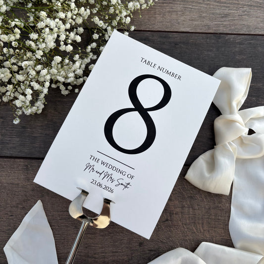Wedding Table Numbers Printed Sign - Personalised with Couple's Names and Date / Style Eva