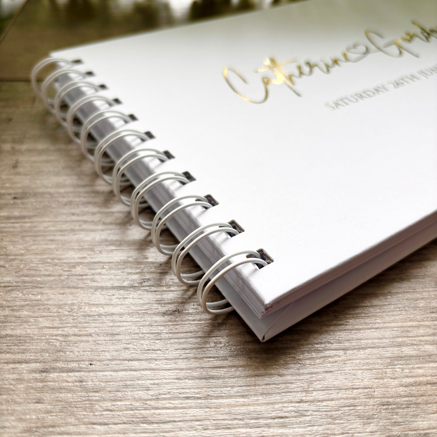 Foiled Personalised White Wedding Guest Book with Heart & Names / Eva
