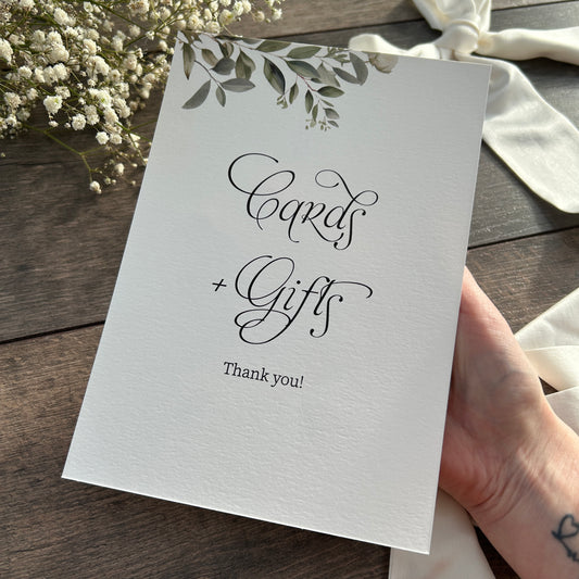 Wedding Cards and Gifts Printed Sign - Botanical Table Signage / Style Fiona