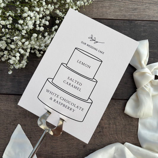 Wedding Cake Printed Sign with Personalised Flavours / Style Grace