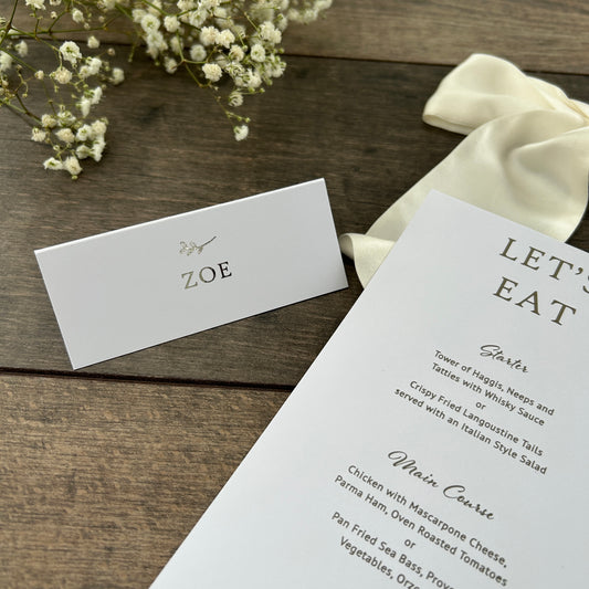 Personalised Foil Folded Place Cards for Weddings / Style Grace