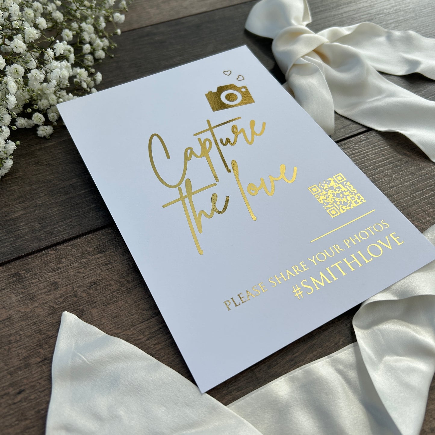Capture the Love Wedding Foiled Sign with QR Code & Hashtag / Style Eva
