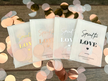 Spread the love bold font personalised foiled confetti bags