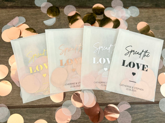 Spread the love bold font black printed personalised confetti bags