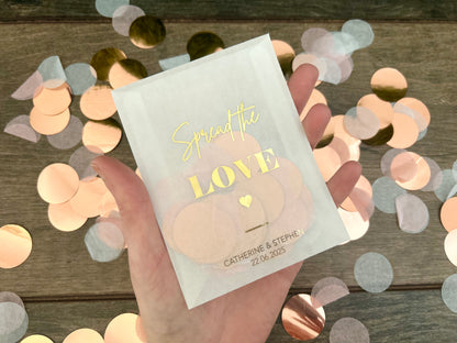 Spread the love bold font personalised foiled confetti bags