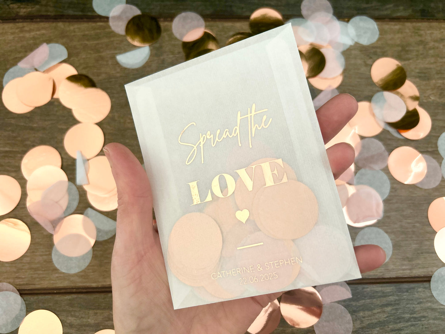 Spread the love bold font personalised foiled confetti bags