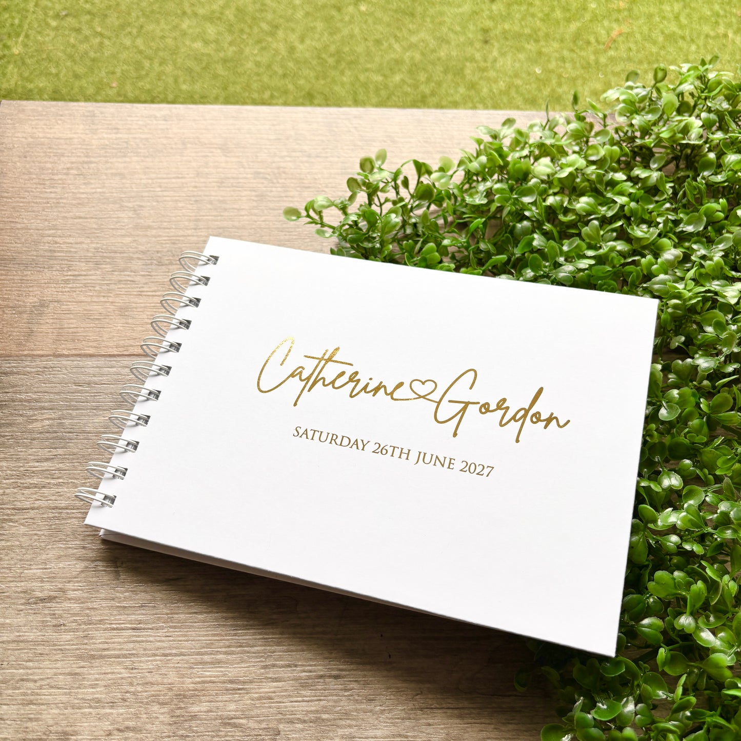 Foiled Personalised White Wedding Guest Book with Heart & Names / Eva