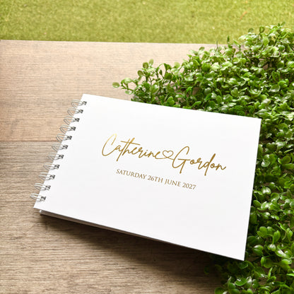 Foiled Personalised White Wedding Guest Book with Heart & Names / Eva