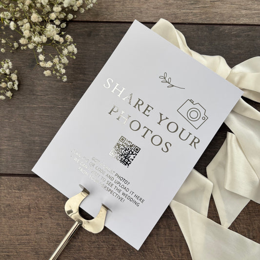 'Share Your Photos' Wedding Foiled Sign with QR Code / Style Grace