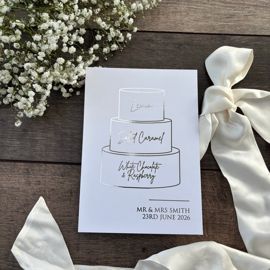 Wedding Cake Foiled Sign with Personalised Flavours / Style Eva