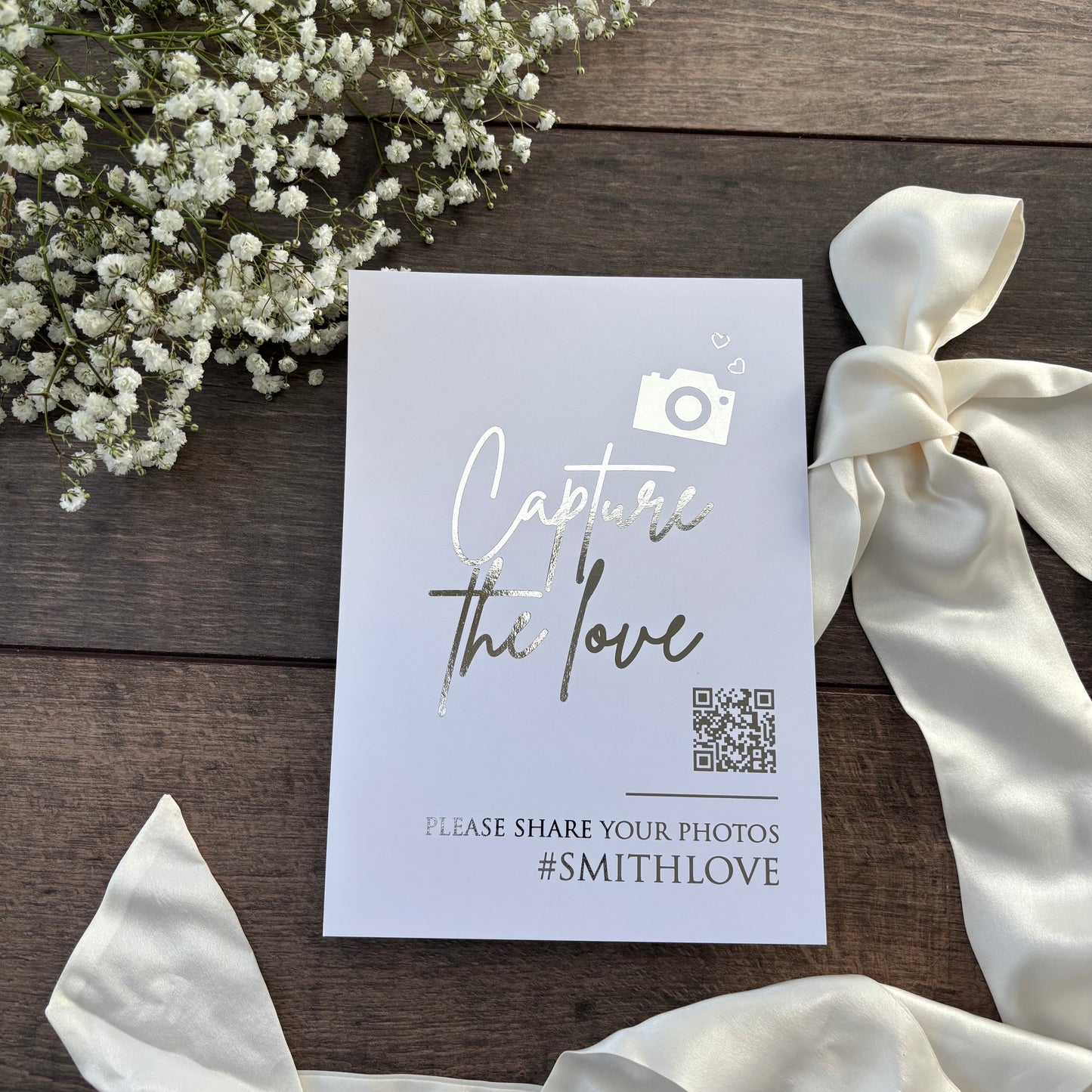 Capture the Love Wedding Foiled Sign with QR Code & Hashtag / Style Eva