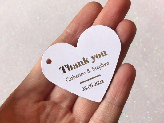 Bold heart personalised foiled thank you tags