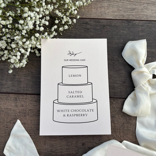 Wedding Cake Printed Sign with Personalised Flavours / Style Grace