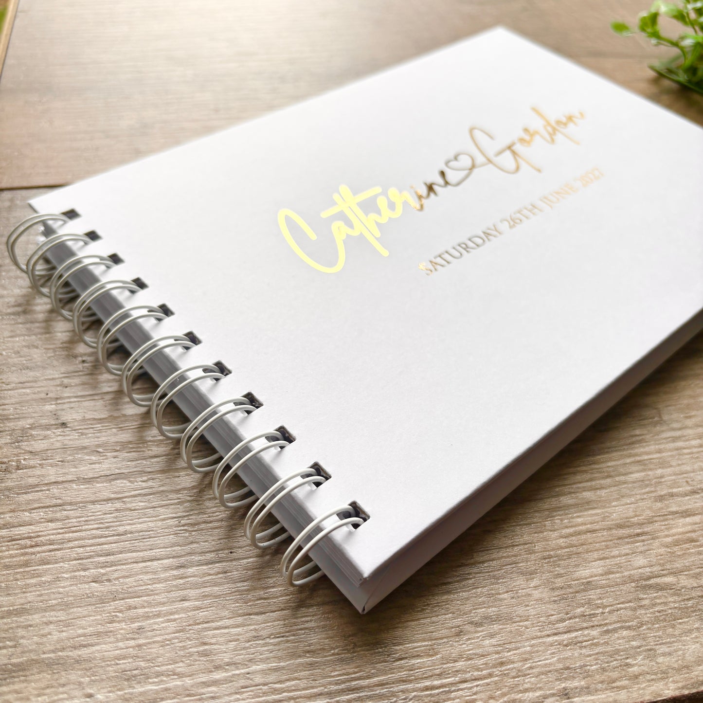 Foiled Personalised White Wedding Guest Book with Heart & Names / Eva