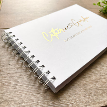 Foiled Personalised White Wedding Guest Book with Heart & Names / Eva