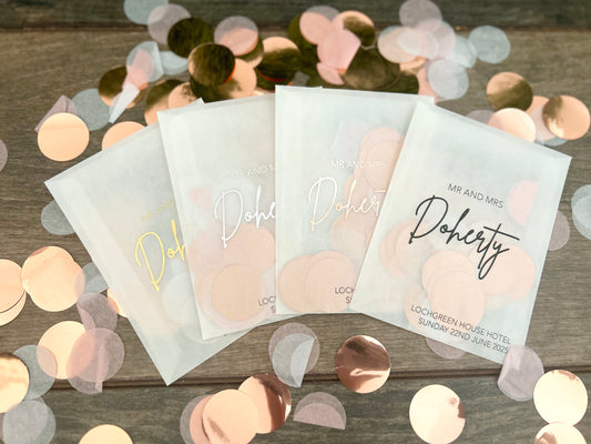 Mr and Mrs handwriting font personalised foiled confetti bags