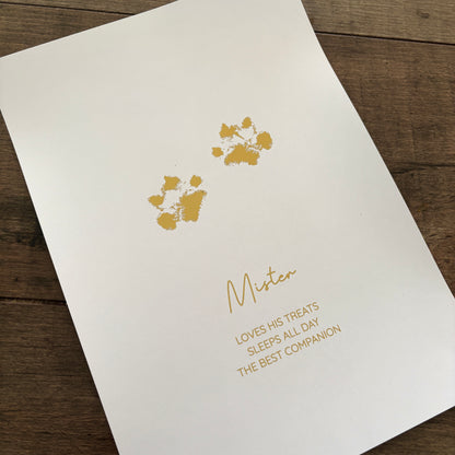 Personalised Pet Dog Paw Foiled Print / Wall Art
