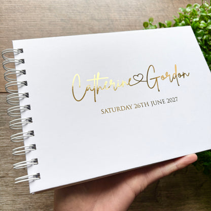 Foiled Personalised White Wedding Guest Book with Heart & Names / Eva