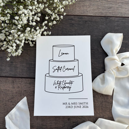 Wedding Cake Printed Sign with Personalised Flavours / Style Eva