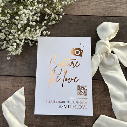 Capture the Love Wedding Foiled Sign with QR Code & Hashtag / Style Eva