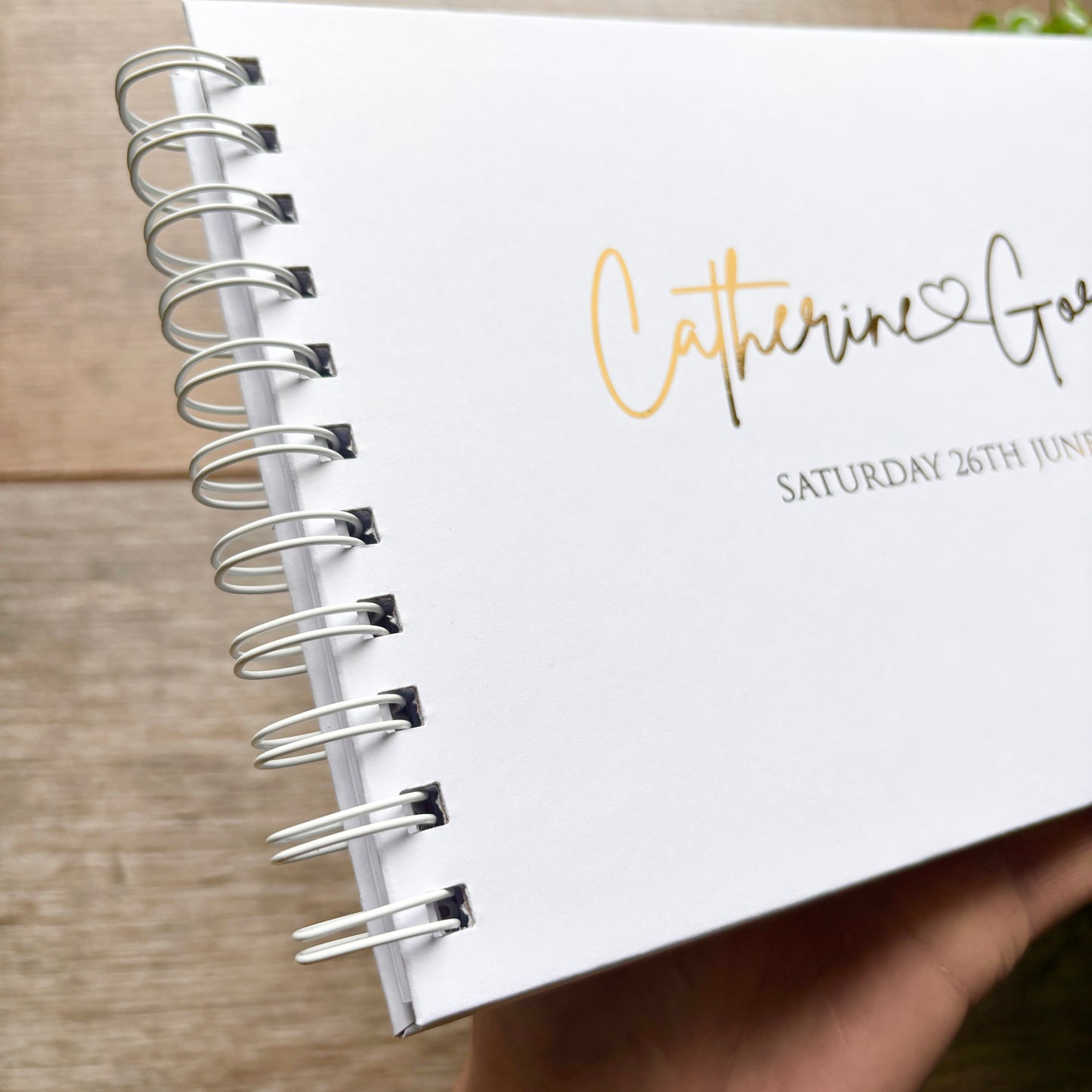 Foiled Personalised White Wedding Guest Book with Heart & Names / Eva