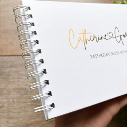 Foiled Personalised White Wedding Guest Book with Heart & Names / Eva