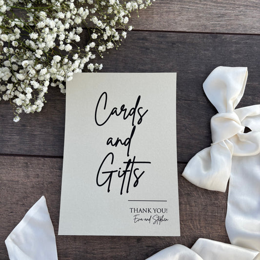 Wedding Cards and Gifts Printed Sign - Elegant Table Signage / Style Eva