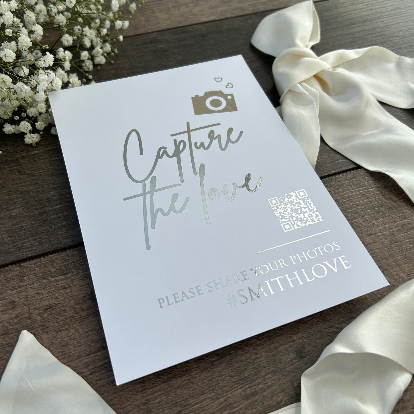 Capture the Love Wedding Foiled Sign with QR Code & Hashtag / Style Eva