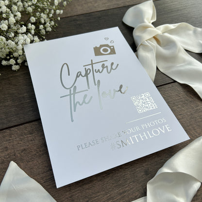 Capture the Love Wedding Foiled Sign with QR Code & Hashtag / Style Eva