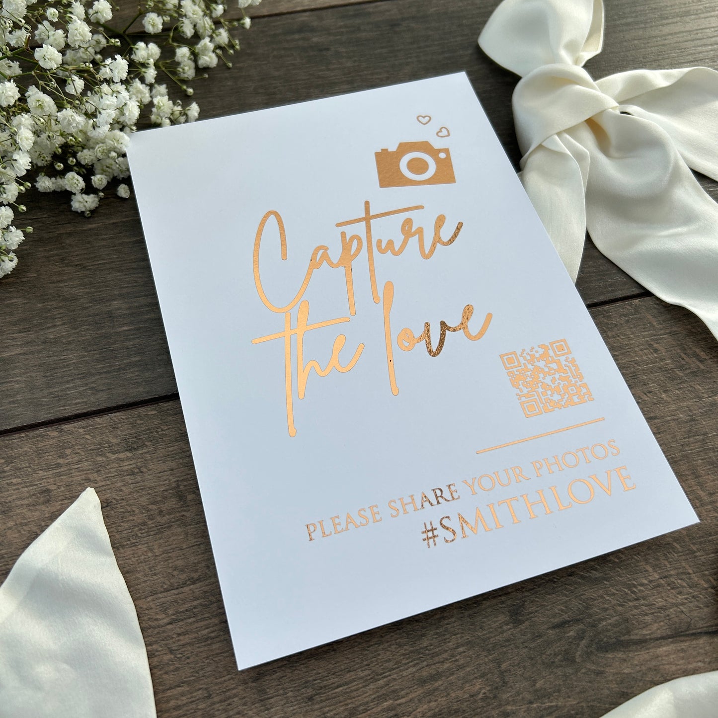 Capture the Love Wedding Foiled Sign with QR Code & Hashtag / Style Eva