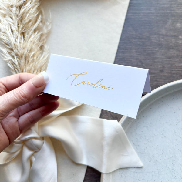 Foiled Folded Place Cards – Personalised Wedding Name Cards / Style Ari
