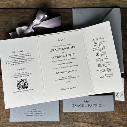 Wedding invitation card with RSVP details 