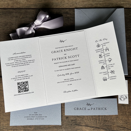 Wedding invitation card with RSVP details 