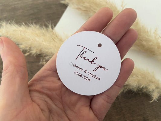 Handwriting circular personalised thank you foiled tags