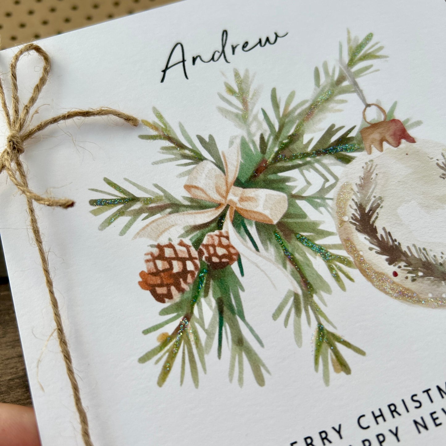 Personalised Names of Friends, Family, or Loved Ones on Christmas Card. Xmas Bauble Design