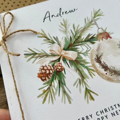 Personalised Names of Friends, Family, or Loved Ones on Christmas Card. Xmas Bauble Design