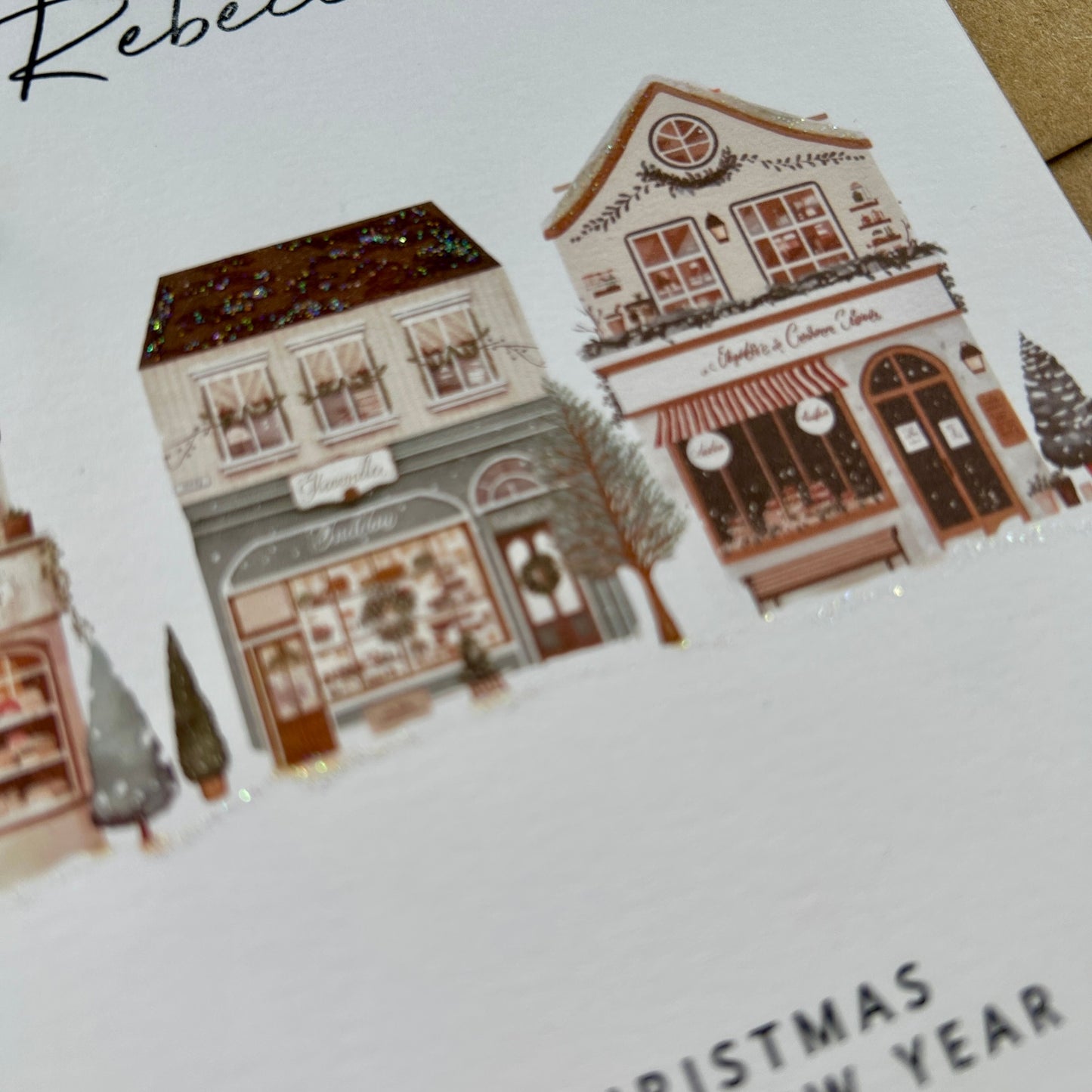 Personalised Names of Friends, Family, or Loved Ones on Christmas Card. Xmas Shops Design