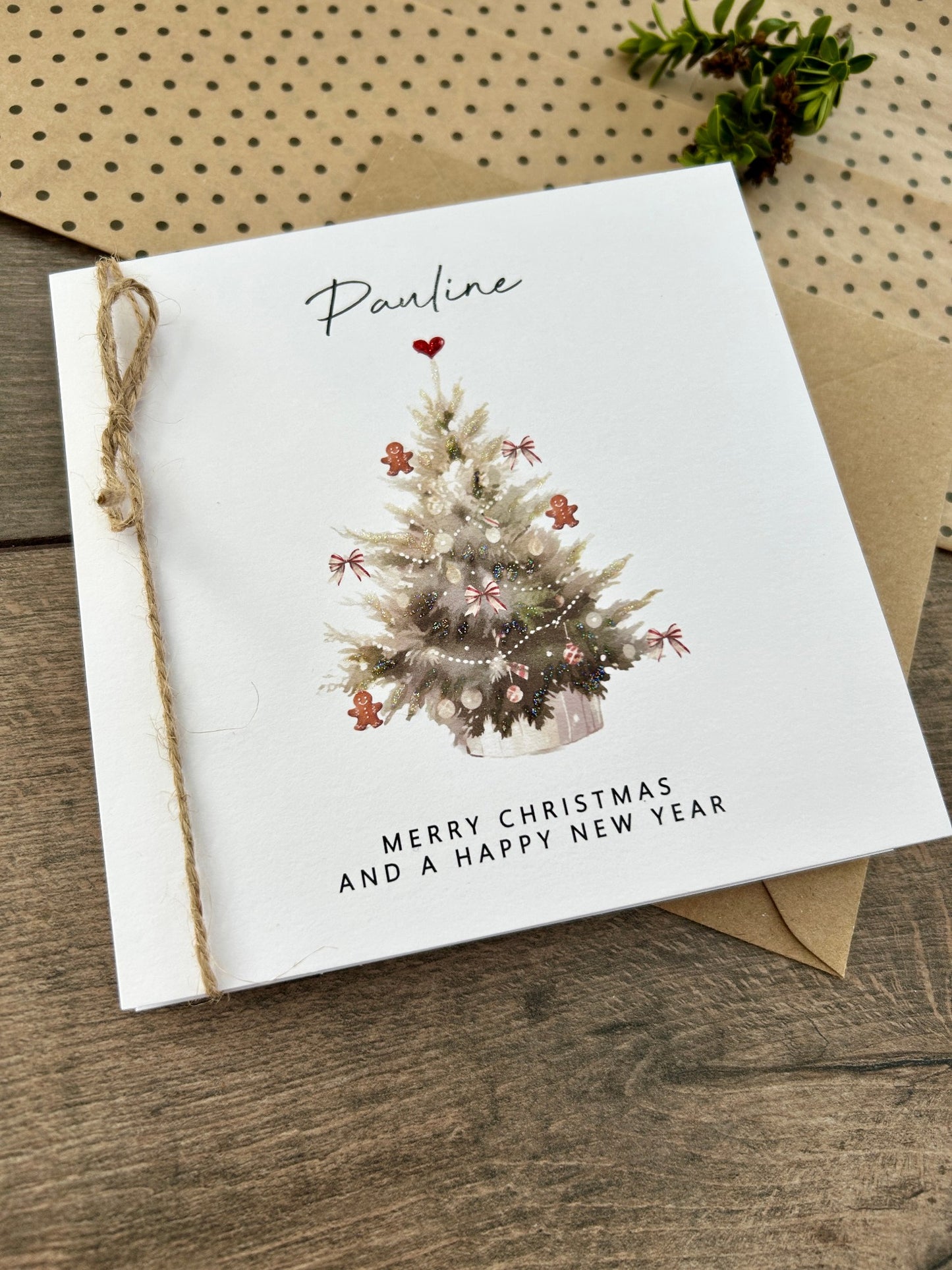 Personalised Names of Friends, Family, or Loved Ones on Christmas Card. Xmas Tree Design