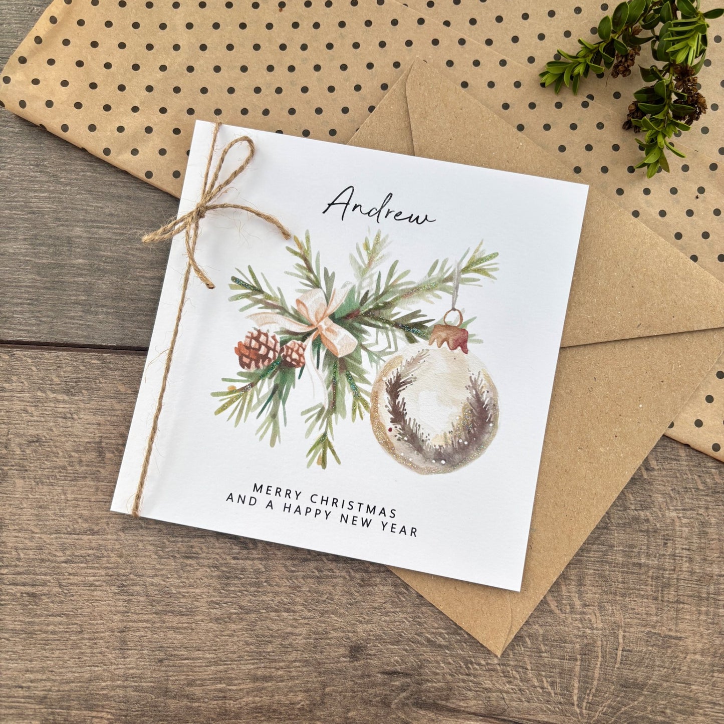 Personalised Names of Friends, Family, or Loved Ones on Christmas Card. Xmas Bauble Design