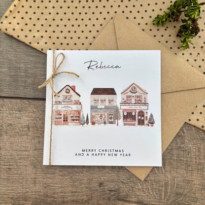 Personalised Names of Friends, Family, or Loved Ones on Christmas Card. Xmas Shops Design