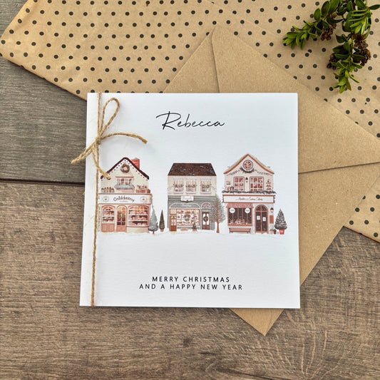 Personalised Names of Friends, Family, or Loved Ones on Christmas Card. Xmas Shops Design