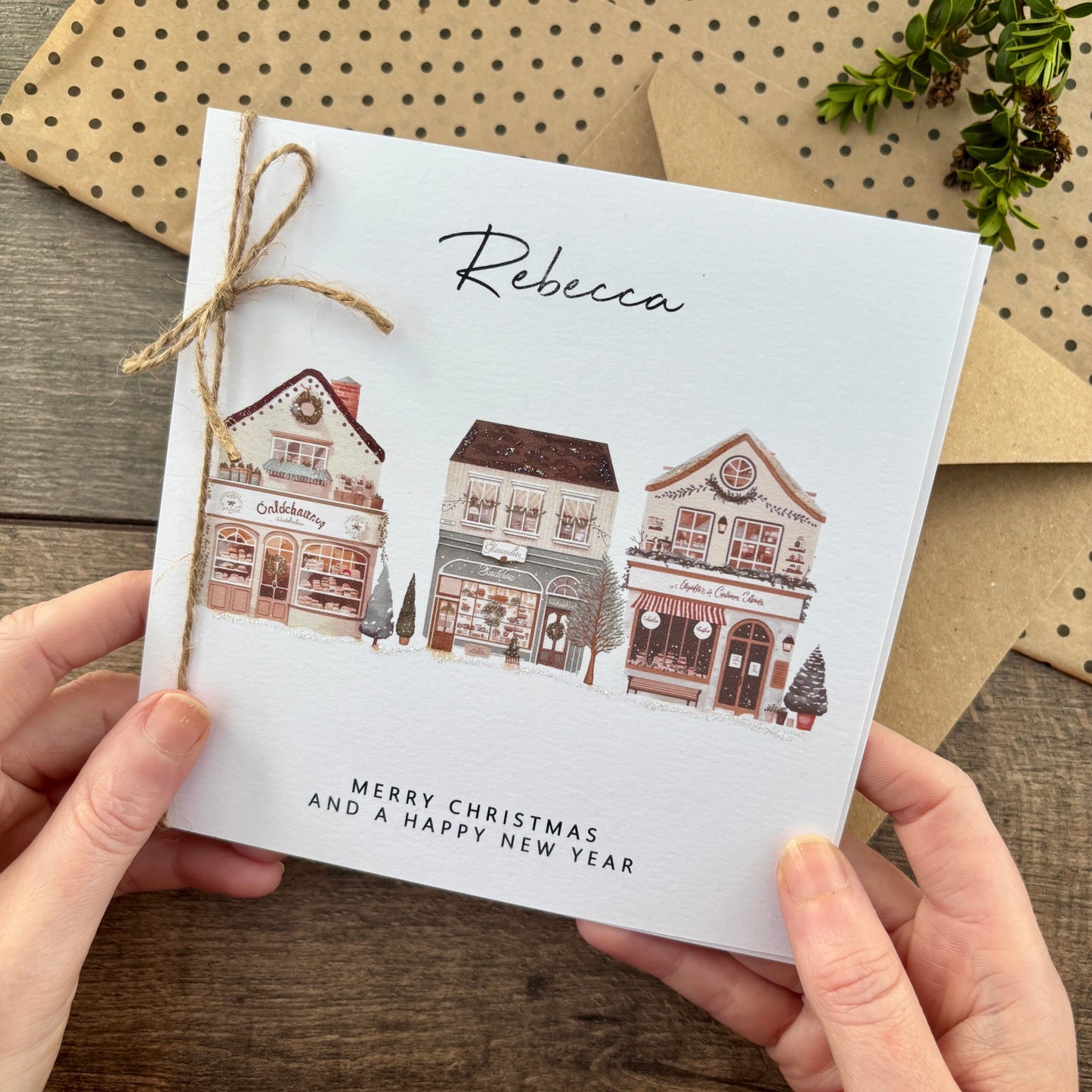 Personalised Names of Friends, Family, or Loved Ones on Christmas Card. Xmas Shops Design