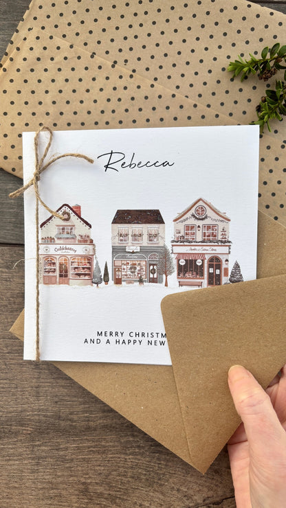 Personalised Names of Friends, Family, or Loved Ones on Christmas Card. Xmas Shops Design