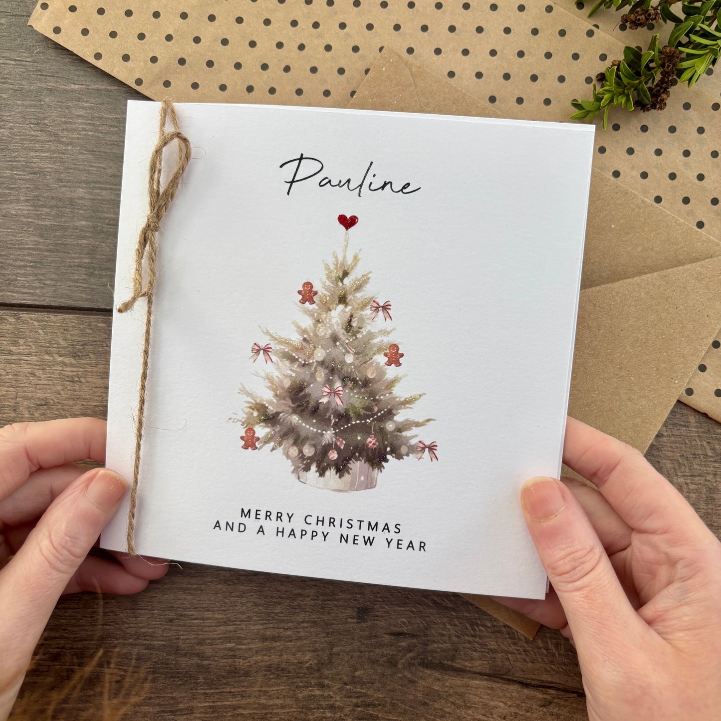 Personalised Names of Friends, Family, or Loved Ones on Christmas Card. Xmas Tree Design